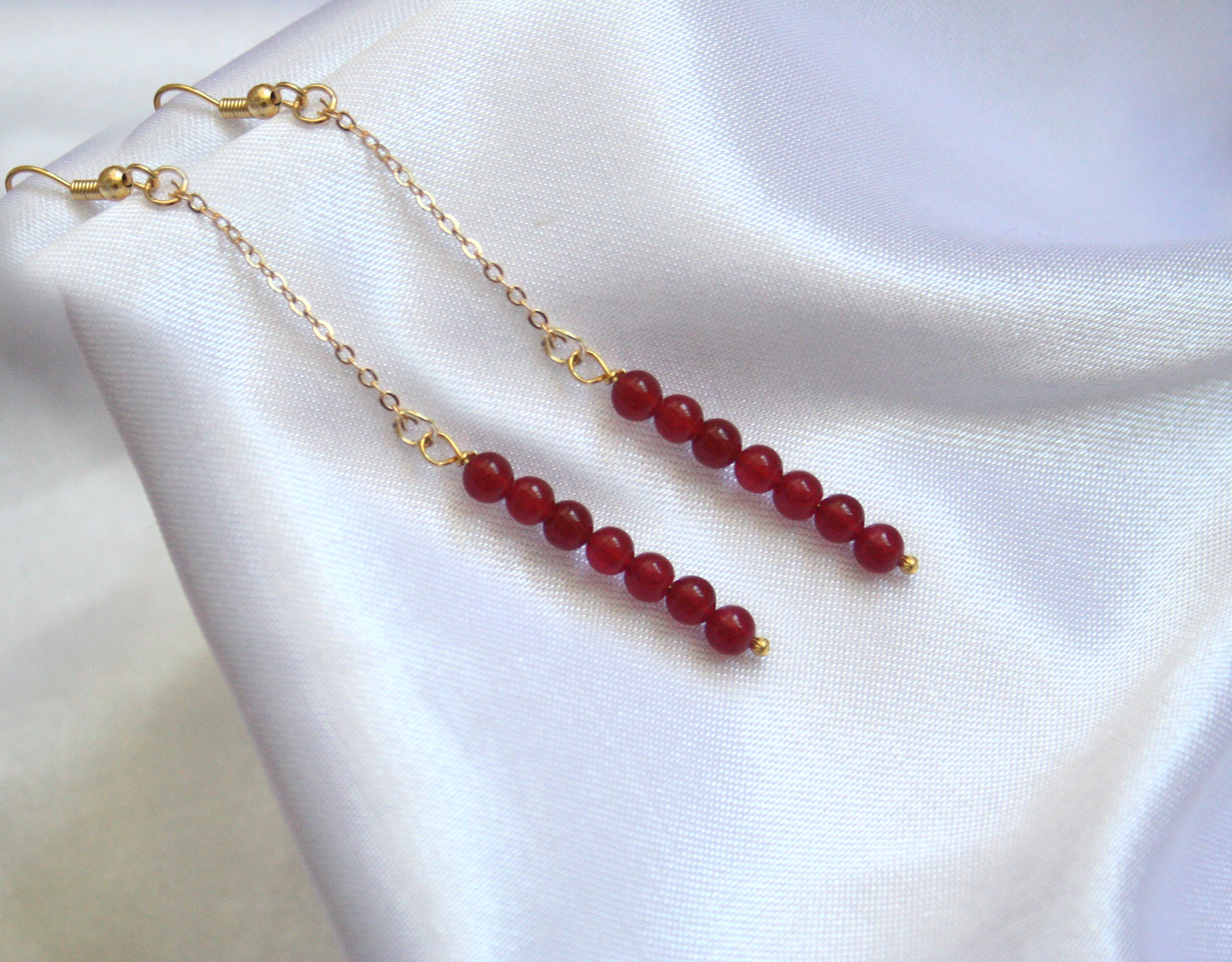 Agate Earrings, Natural Stone Earrings, Chain Drop Earrings, Pink Agate ...
