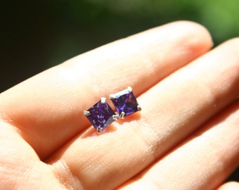 Solitaire Earrings | 6mm Amethyst Solitaire Earrings | Silver Sterling Earrings |  Amethyst Earrings