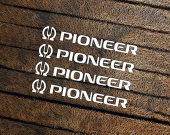 Vintage Pioneer Hi-Fi Logo Decal Set – 4 Waterproof Die-Cut Vinyl Stickers for Amplifier, Receiver & Turntable