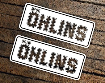 Öhlins Motorcycle Decal Set – 2 Waterproof Die-Cut Vinyl Stickers for Fork, Shock, Helmet & Fairing