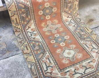 Home of Vintage Oushak Rug,3.7”x6.8” ft/Rug/Ethnic Turkish Rug/Vintage Rug/Boho Rug/Oushak Rug/İnterior and Designer Rug/Distressed Low Pile