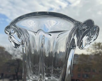 Vintage Daum Nancy France Heavy Crystal Vase Handles Vase