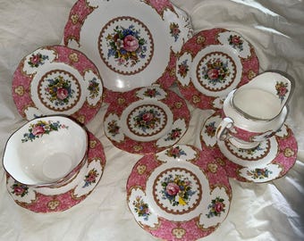 Royal Albert Lady Carlyle 9-Piece  VTG Milk Jug, Sugar Bowl, Plates