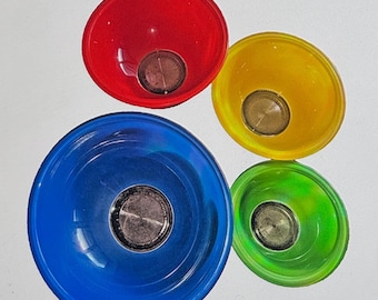 Juego de 4 tazones apilables para mezclar de Pyrex Corning, de colores primarios, estilo vintage.