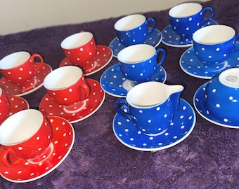 Upsala-ekeby Gefle Amanita Blue Tea Cup Sets: 1950s Nordic
