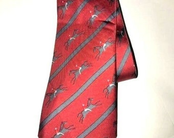 Hermes Paris Neiman Marcus RIDING HORSE 100% Silk Necktie Tie Red