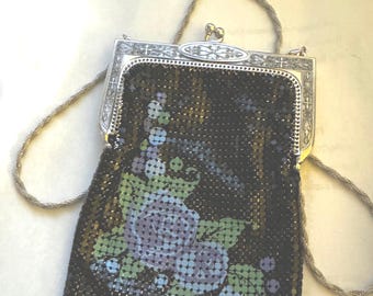Vintage Whiting & Davis Star Series shoulder silver plated strap Mesh bag