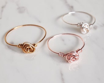 Simple Dainty tiny Rose wire ring ,  Gold Silver Rose gold , NOT Adjustable , Delicate Small Flower wire ring Cute Dainty mini Floral ring