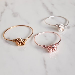 Simple Dainty tiny Rose wire ring ,  Gold Silver Rose gold , NOT Adjustable , Delicate Small Flower wire ring Cute Dainty mini Floral ring