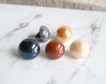 Simple Pearlized coating half round dome glass stud earrings , Black Gray Brown Cream Orange , Can use for both casual formal styles