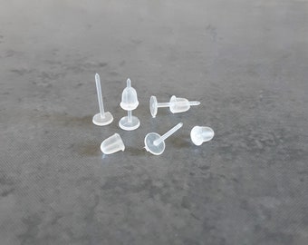 Plastic earring studs , Pad 5mm Hight 12mm Pin 1 mm , For DIY Handmade Jewelry making supply Metal allergy Clear material