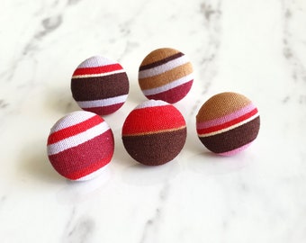 Cute simple Striped 1.5cm round fabric stud earrings , Pink Brown Red Purple , Retro Bohemian Boho Everyday earrings