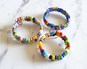 Dainty Layered colourful Rainbow seed beads memory wire ring , Opaque , Size Adjustable : Small = US6 ~ US8, Big = US8 1/2~ US10 1/2