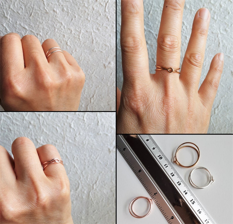 Simple Minimal double wire knot Lock ring , Gold Silver Rose gold , NOT Adjustable , Dainty Minimalist promise infinity Stack Stacking rings image 3