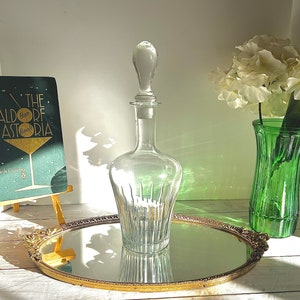 Vintage Art Deco Cut Crystal Wine Decanter | Tear Drop Stopper | Tall Wine Decanter