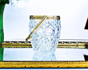 Cubo de hielo de cristal vintage con flores doradas, decoración de carrito de bar pequeño