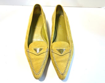 Vintage groene Prada-flats | Suède | Authentiek | Originele stofzakken | Gemaakt in Italië | VK 40 | Amerikaanse maat 9, 9,5, 10