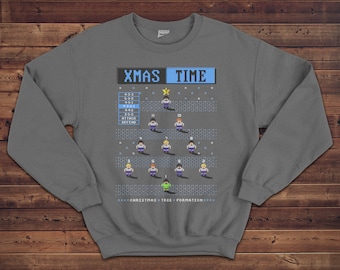 Retro Videogame White and Blue Team Christmas Formation Jumper/Sweater Unisex