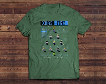 Retro Videogame White & Blue Team Christmas Formation T-shirt Mens
