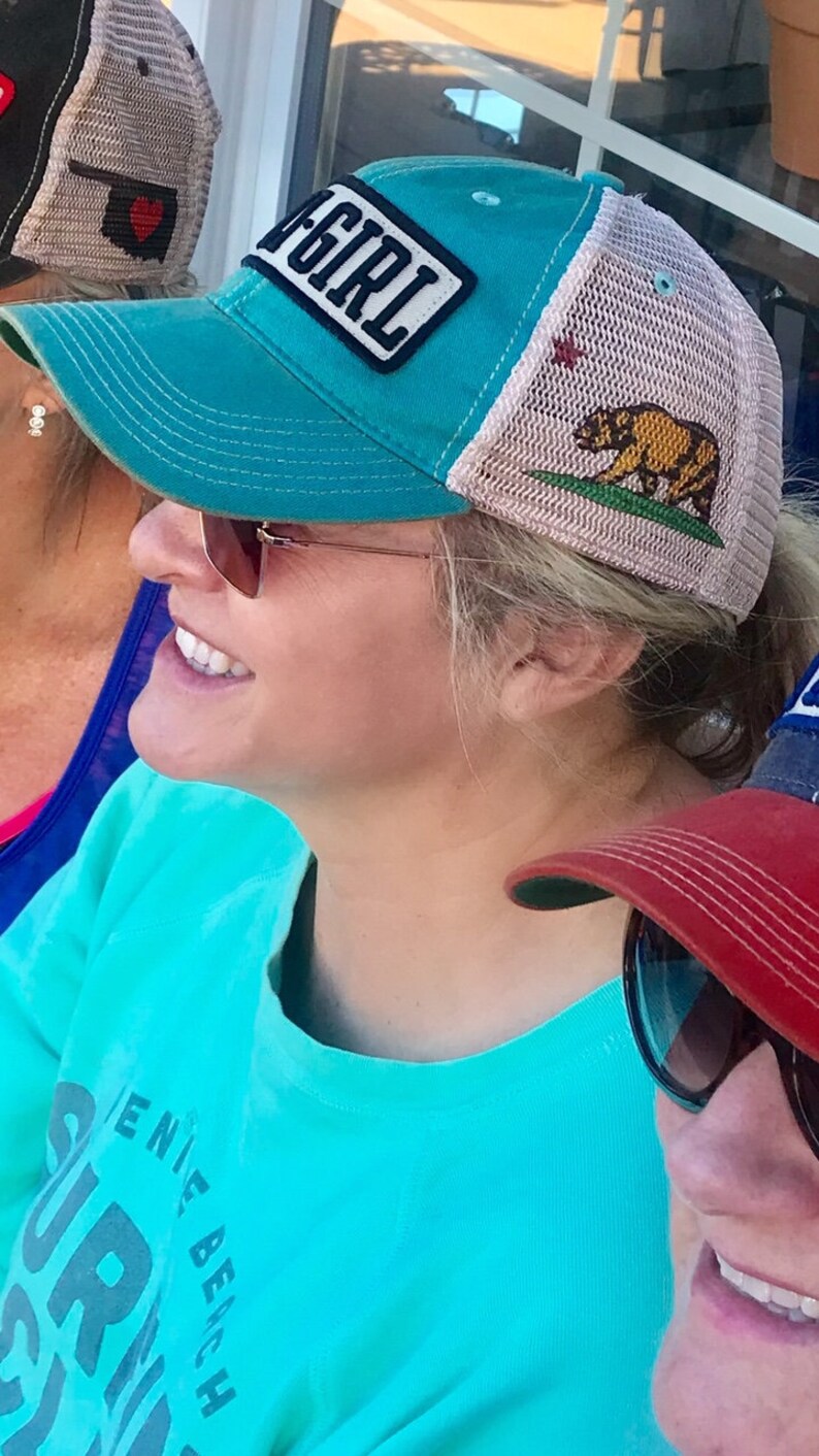 California Girl Hat Cap Cali Girl Bear Flag Trucker Cap Soft Mesh Back Legacy Headwear Baseball Cap Hat Ocean Waves Surf Surfing
