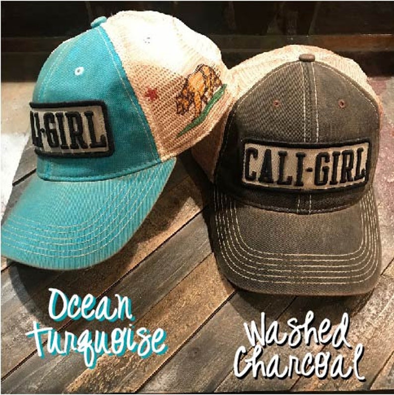 California Girl Hat Cap Cali Girl Bear Flag Trucker Cap Soft Mesh Back Legacy Headwear Baseball Cap Hat Ocean Waves Surf Surfing