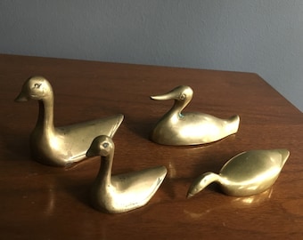 Collection of 4 vintage brass birds, ducks, geese, swan
