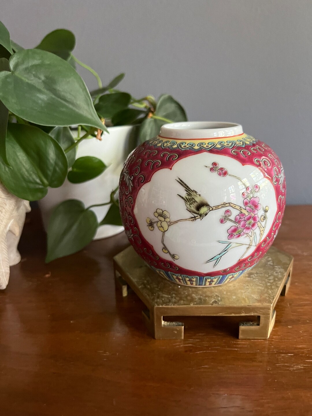 Vintage Ginger Jar Pink Ginger Jar With Detailed Flowers and Etsy