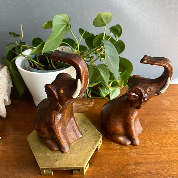 Pair of vintage Alberto Lena unbreakabke Italian elephants, composite wood elephant figurine