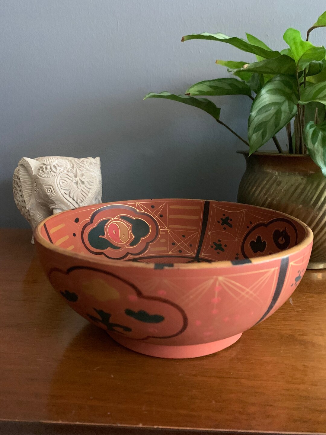 Hand painted Asian inspired bowl rust gold black red details Etsy.de