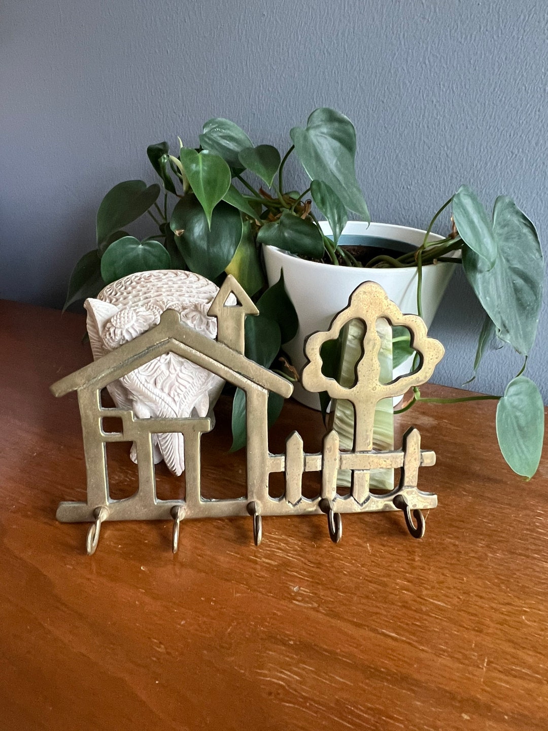 Vintage Brass House & Tree Key Rack, Housewarming Gift, New Home, Brass ...