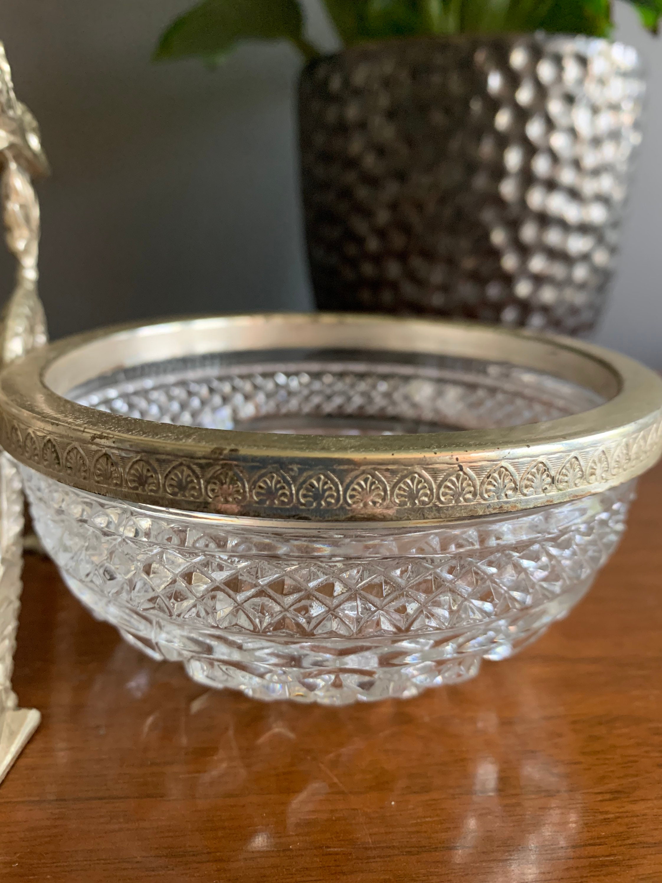 Vintage Cut Glass Double Bowl Serving Piece With Silver Fish Etsy UK