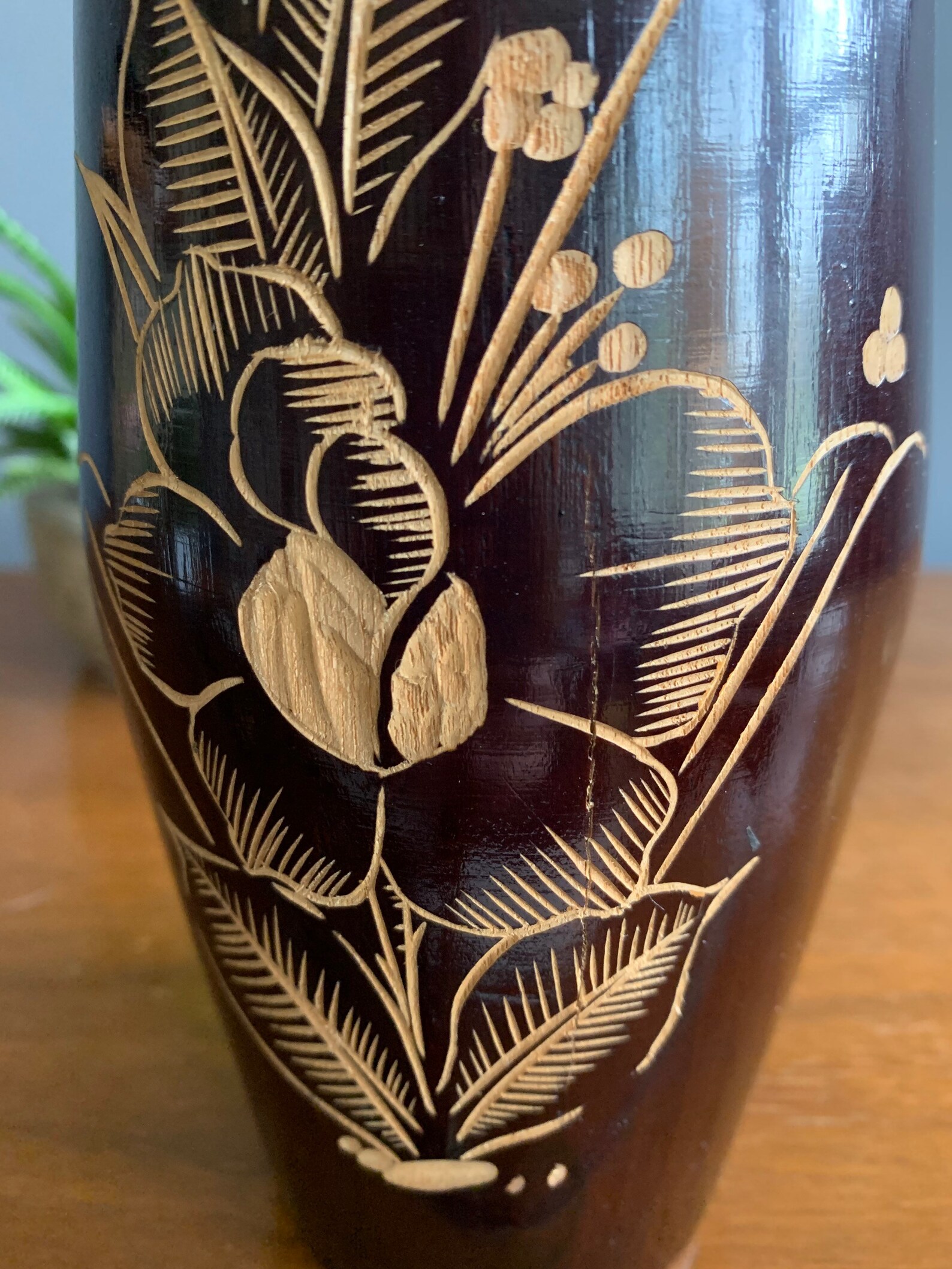 Vintage handmade carved wood vase from Jamaica wooden vase Etsy