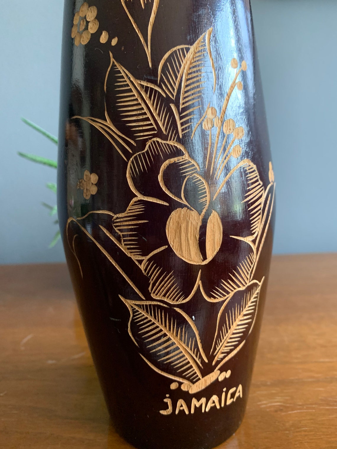 Vintage handmade carved wood vase from Jamaica wooden vase Etsy