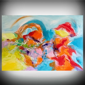 Abstrakcyjny obraz GOTOWY DO POWIESZENIA "Aura" 100 x 70 cm Oryginalny Malowany ręcznie Unikatowy Tableau Pittura Gemälde Sztuka ścienna