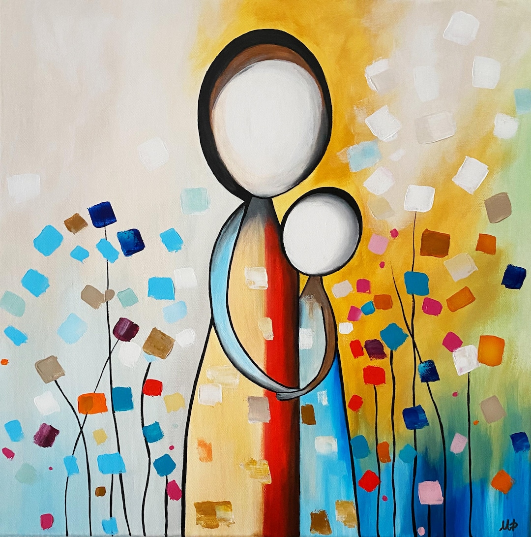Naive Original Painting ,mother With Child , Abstract ,figurative , 20 ...