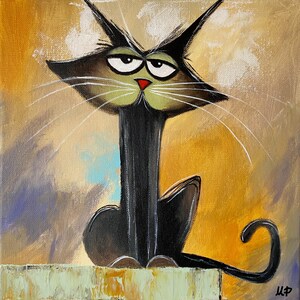 Gemälde Bild "Bored cat" 30x30 cm Original UNIKAT Handgemalt Katze
