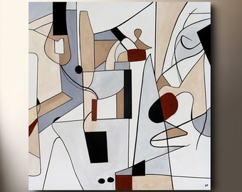 Abstrakt Gemälde Kubist Bild "C'est la vie" 100x100x4,5  Geometrisches  Handgemalt Bild XXL UNIKAT