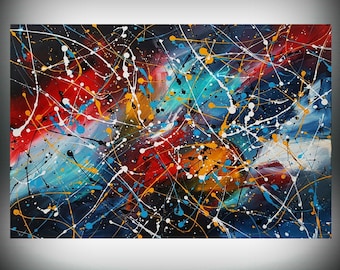 Gemälde Bild Abstrakt "Inception" 100x70x4,5 ORIGINAL Kunst Handgemalt Pollock UNIKAT