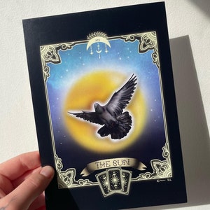 La impresión de cartas del tarot del Sol XIX / ilustración de palomas / impresión de baraja de tarot