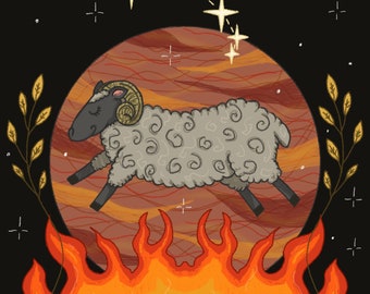 Illustrative Aries Zodiac Star Sign Print