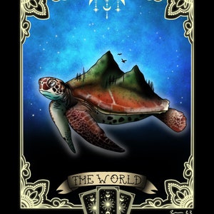 La impresión de cartas del tarot del Mundo XXI / ilustración de tortugas marinas / impresión de baraja de tarot
