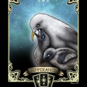 Impresión de cartas de tarot Temperance XIV / ilustración de gaviotas / impresión de baraja de tarot