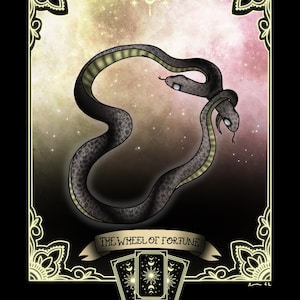 The Wheel of fortune X tarot card print / snake illustration / tarot deck print