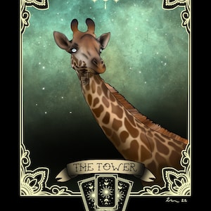 La impresión de cartas del tarot de la Torre XVI / ilustración de jirafa / impresión de baraja de tarot