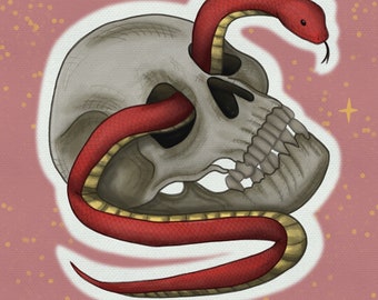 Cute Snake in Skull Drawing Print