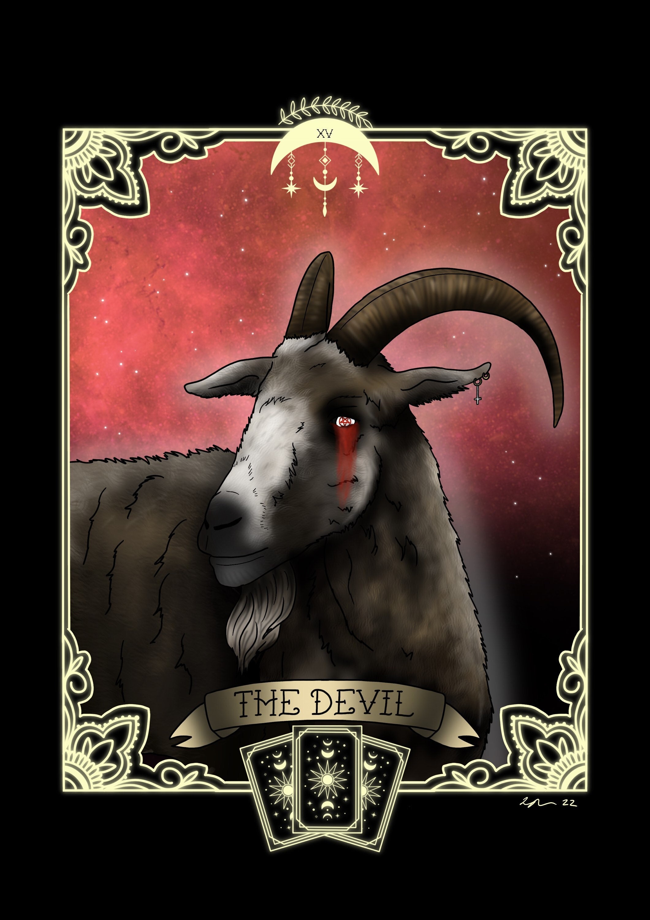 The Devil XV Tarot Card Print / Satanic Goat Illustration / Tarot