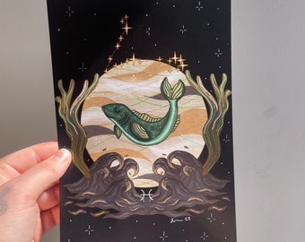 Illustrative Pisces Zodiac Star Sign Print