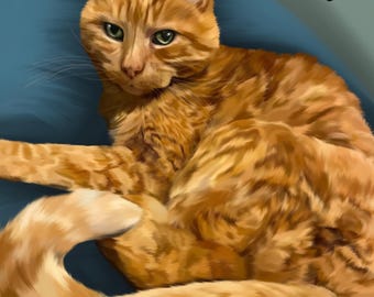 Realistic painted style pet portrait artwork - hand drawn digital acrylic artwork print
