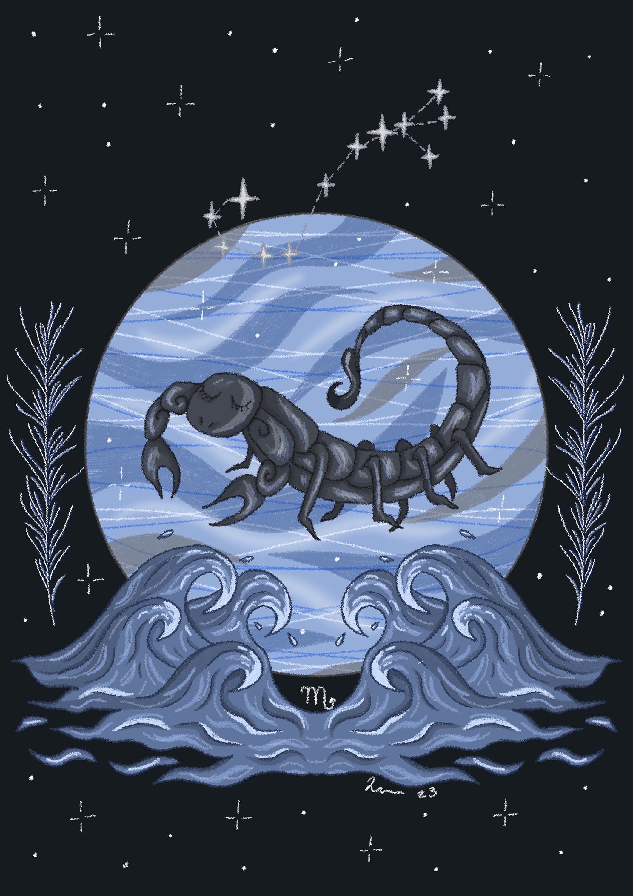 Illustratieve Schorpioen Zodiac Star Sign Print