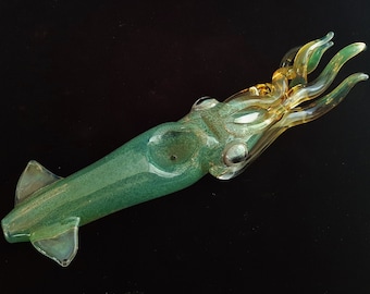 Glass Squid Pipe | Teal Version | Color Changing Bowl | Sculpted Functional Glass Art | Fast Shipping